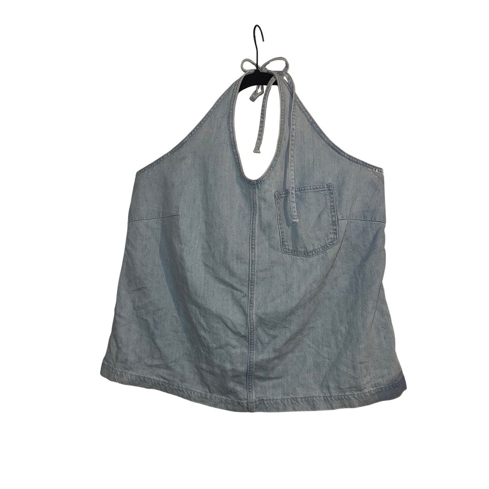 Sz XXL Denim Apron Halter Top Light Wash Cotton Blend Tie Back Open Back
